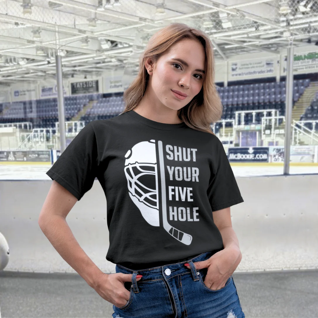 Funny Hockey T-Shirt - Shut Your Five Hole Unisex Hockey Shirt - Image 3