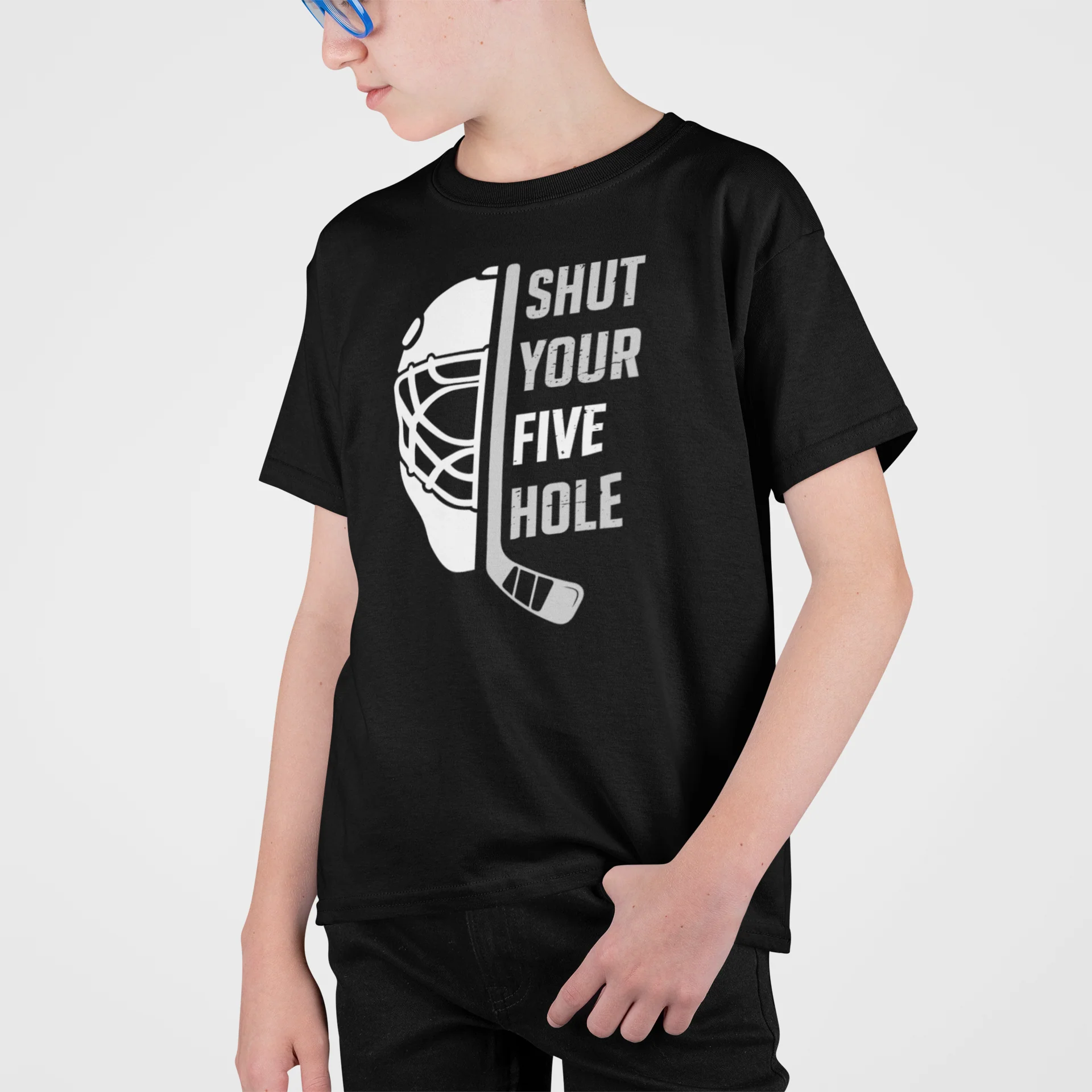 Funny Kids Hockey T-Shirt - Shut Your Five Hole Kids Hockey Shirt - Image 3